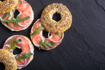 Homemade bagels with salmon