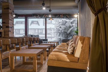 Winter resort bar restaurant interior