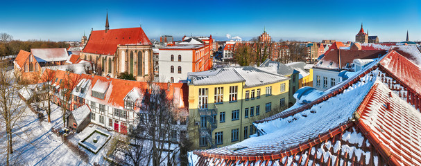 Fototapeta na wymiar Panoramic view of the old centre of Rostock around the Abbey of the Holy Cross(Germany)
