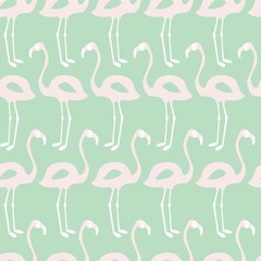 Flamingo seamless pattern on mint background, vector illustration