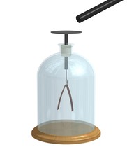 Charged object and diverge leaves electroscope. Physics education science classrooms experiment. Demonstration the principles of electrostatics. 3D illustration isolated on a white background.