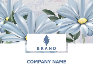 Business card. Brand book. Vintage spring flowers background Vector. Blue daisies floral pattern. Retro style decors