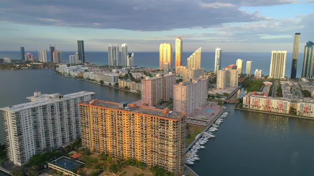 Aerial footage sunny Isles Beach Florida old and new architecture condominiums 4k 60p
