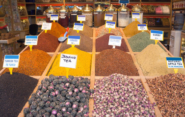 Tea and Spices in an Grand Bazzar in Istanbul, Turkey