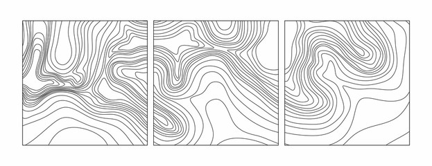 Abstract black and white topographic contours lines of mountains. Topography map art curve drawing. vector illustration.