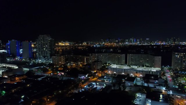 Aerial Miami Beach at night 4k drone footage