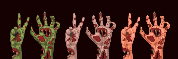 different colors zombie hands