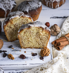 baked Easter cake with white lemon glaze