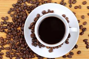 Coffee cup and coffee beans