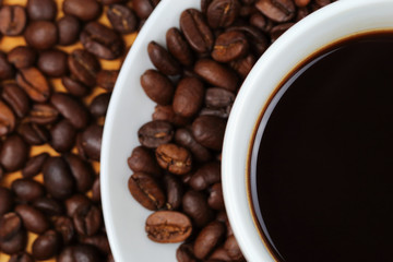 Coffee cup and coffee beans