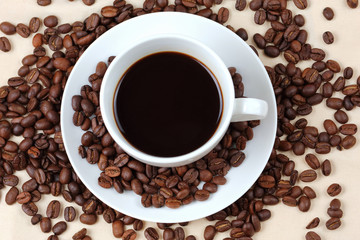 Coffee cup and coffee beans