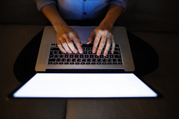 Fototapeta na wymiar A woman working on a laptop.