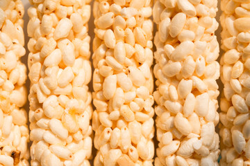top view crisp rice rods as background and texture