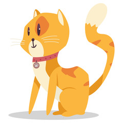 Obraz premium Cute cat in collar against flea. Vector cartoon flat character of a pet isolated on a white background.