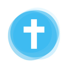 Weißes Kreuz auf hellblauem Button