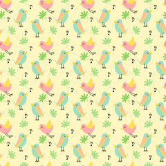 seamless pattern vector of cute tiny bird on pastel colored background 