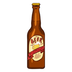 Fototapeta na wymiar Vector Single Glass Bottle of Premium Beer