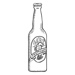 Fototapeta na wymiar Vector Sketch Glass Bottle of Premium Beer