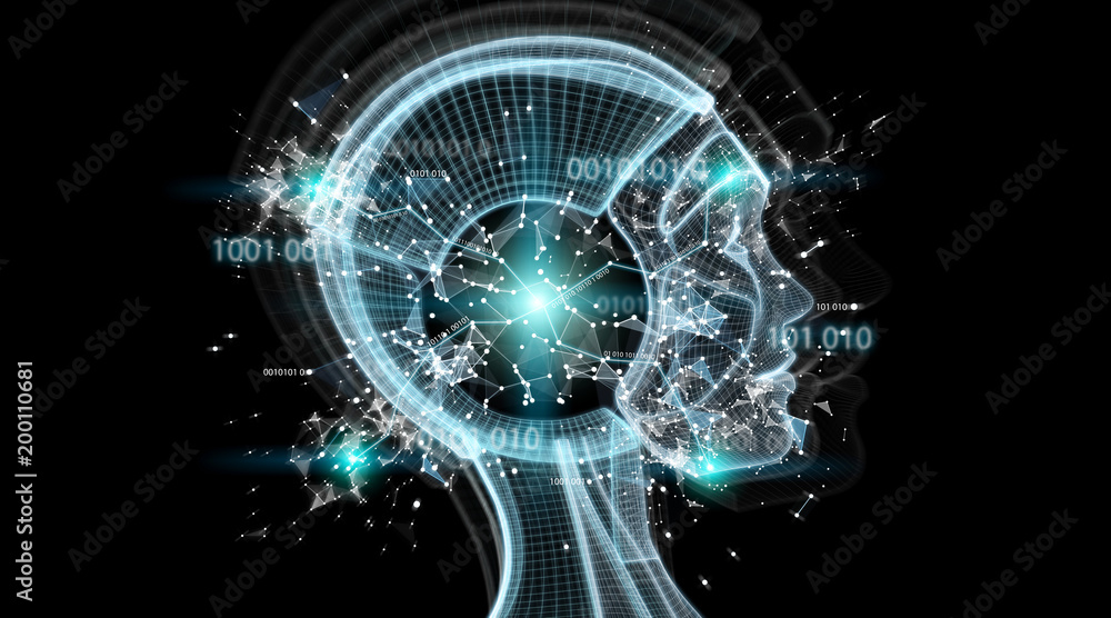 Fototapete digital artificial intelligence cyborg interface 3d rendering