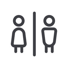 Gender icon. Man and Woman icon isolated minimal design. Toilet line icon, outline vector sign, linear style pictogram isolated on white. WC symbol, vector logo illustration.