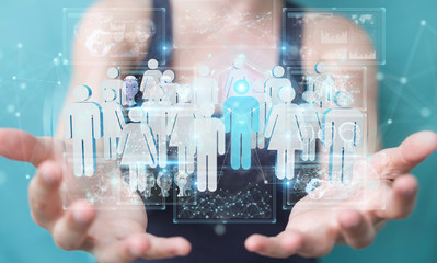 Businesswoman holding group of people 3D rendering