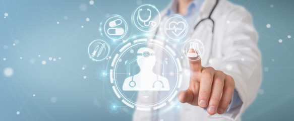 Doctor using digital medical futuristic interface 3D rendering