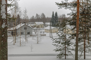 Snow Covered Village Scene