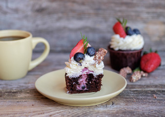 chocolate cupcake with strawberries