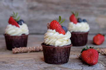 chocolate cupcake with strawberries