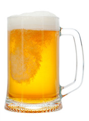 cold mug of beer with foam isolated on white background