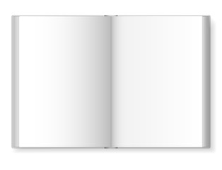 Mockup of big open book with realistic shadows, isolated on white background. Is designed for your design work. Vector illustration.