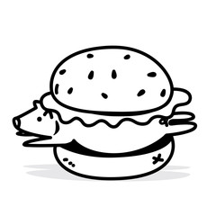Vector pork burger made from genuine pork meat ingredients with line style isolated on white background.