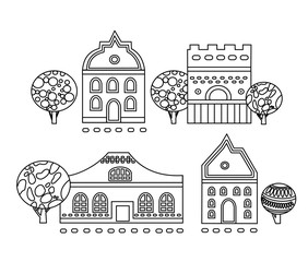 Urban european houses set. line homes