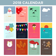2018 Illustrated Calendar. Vector illustration.