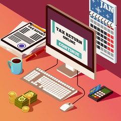 Accounting And Taxes Isometric Composition