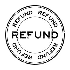 Grunge black refund word round rubber seal stamp on white background