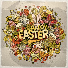 Cartoon vector hand drawn Doodle Happy Easter illustration