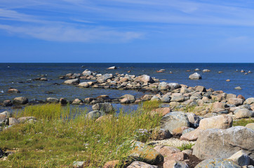 Fototapeta na wymiar Rocky seashore of baltic sea in Hiiumaa.