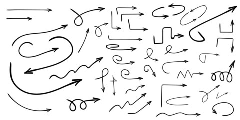 Set of hand drawn arrows, Vector elegant pointers.