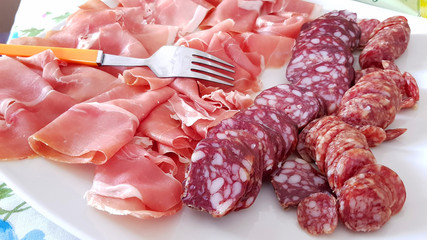 plate of mixed cold cuts as an appetizer