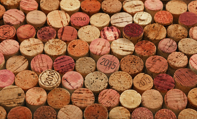 Close up background of used red wine corks