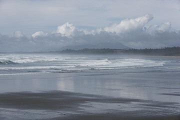 Surf on the beach, Pacific Rim National Park Reserve, Tofino, Vancouver Island, British Columbia, Canada