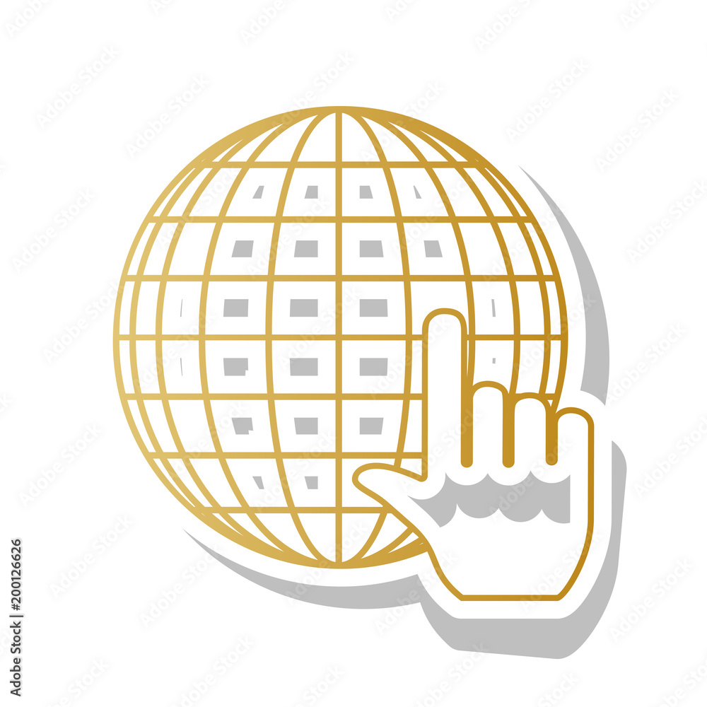 Poster earth globe with cursor. vector. golden gradient icon with white