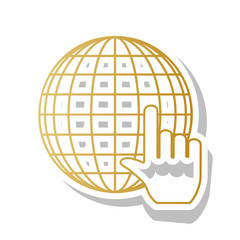 Earth Globe with cursor. Vector. Golden gradient icon with white