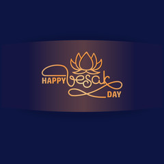 Happy Vesak Day card. Handwritten lettering with lotus. 