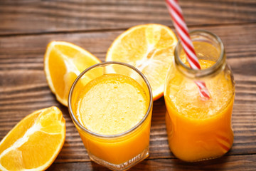 orange smoothie in glass