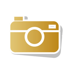 Digital photo camera sign. Vector. Golden gradient icon with whi