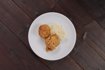 Millets potatoes dumplings with tempeh on a table