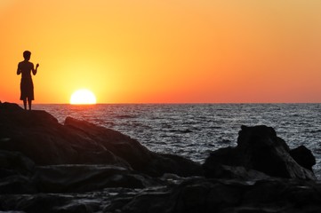 Sonnenuntergang, Strand Las Penitas bei Poneloya, Leon, Pazifik, Nicaragua, Zentralamerika, Mittelamerika