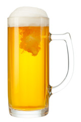 cold mug of beer with foam isolated on white background